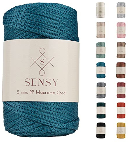 Sensy, Cordoncino in poliestere da 5 mm, 95 metri, 100% polipropilene, per macramè, 5 mm, per borse all'uncinetto, macramè, filo all'uncinetto, regalo per maglieria (Pavone)