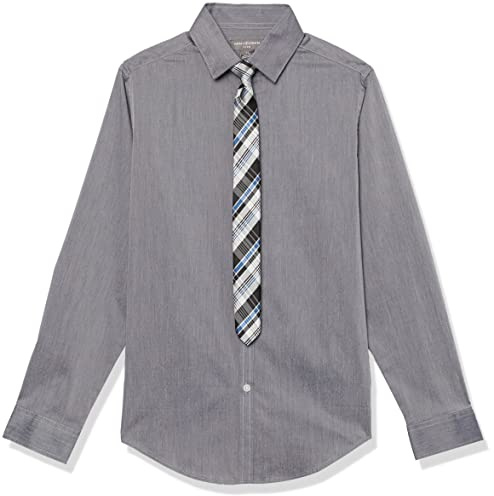 Van Heusen Långärmad klänning med krage, knäppning, skjorta och slips, vild grå pläd, 10–12, Vild grå pläd, 10-12