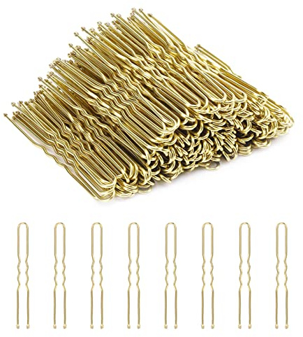 Cehony U Shaped Hair Pins, 200 Count Buns Waved U-shaped Hair Pins for Updos with Box for Women Lady Girls Bobby Pins French Historical Hair Pin Hair Styling Pins Hair Accessories (Blonde, 2.4 Inch)