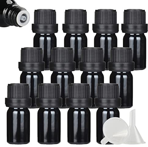 ZEOABSY 24 Stück Leer 5ml Braunglas Flasche mit Tropfmontur Originalitätsverschluss, Tropfflasche Schwarz mit Schwarz Schraubverschluss Glasflaschen für Ätherisches Öle Essenzen Aromatherapie