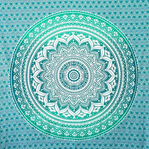 MOMOMUS Mandala Tuch Mehrzweck - Pareo/Strandtuch XXL, Dünn und Sandabweisend, Große Stranddecke Sandfrei Sanddurchlässig oder Picknickdecke XXL für Camping und Yoga - Türkis, 210x230cm