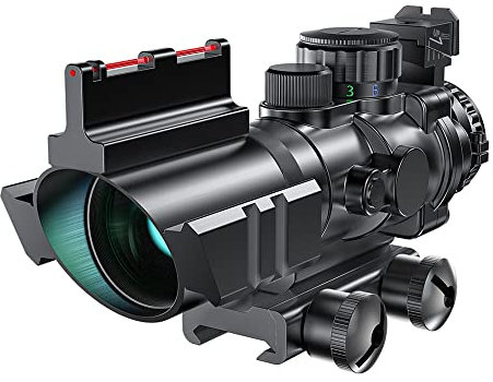 Paike Zielfernrohr 4x32 mit rot & grün & blau beleuchtetem Absehen mit Top Fiber Red Dot Sight