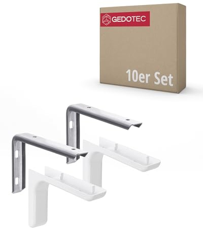 Gedotec Regalwinkel aus Metall | 10 Stk - Regal Winkelträger | LEON | Regalhalterung Winkel mit Tiefe: 18 cm | Tragkraft bis 20 kg | mit Kappen weiß inkl. Befestigungsmaterial Regal Halterung Wand