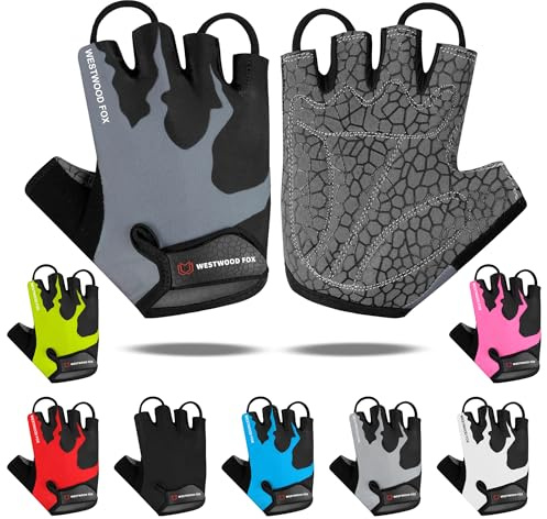 WESTWOOD FOX Fahrradhandschuhe, Halbfinger, Unisex, gepolsterte Griffe, Handfläche, Fahrrad, Sommer, Reiten, MTB, Fahrradhandschuhe für Männer und Frauen, rutschfest, fingerlos, kurz, Mountainbike,