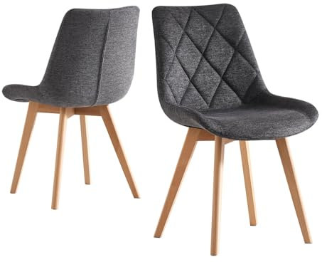 B&D home® Esszimmerstühle Tania 2er Set – Polsterstuhl mit ergonomischer Sitzschale, Webstoff anthrazit, Massivholzbeine Natur, skandinavisches Design für Esszimmer, Küche, Büro, Wohnzimmer