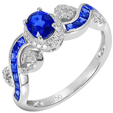 AMDXD Partnerringe Weißgold 18 Karat 750 Frauen, 1.1ct Saphir Freundschaftsringe Blau, 4 Klaue Diamantring Weißgold 750 mit Diamant Echt Gold Schmuck, Gr.52 (16.6)