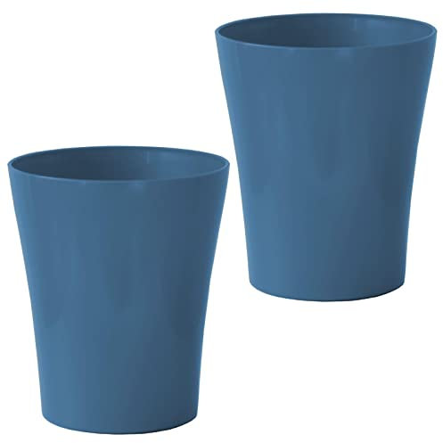 ECOMACETAS FLOWERPOT STORE Maceta de Plástico Azul. Macetero Decorativo Redondo y Alargado Moderno. (2, 16 cm)