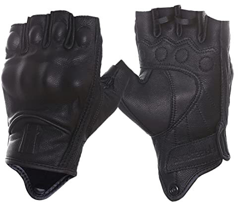 Harssidanzar Guantes de motocicleta sin dedos para mujer, protección dura de nudillos, conducción de conducción, motociclista, carreras, motocicleta, pantalla táctil, KL022, negro, talla L