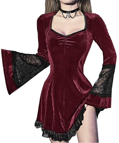 DINGJIUYAN Plus Size Gothic Dress Alternative Clothes Goth Witchy Punk Lolita Dress