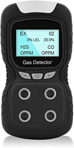 Samnuerly Rilevatore di Gas Portatile, EX/H2S/CO/O2 Monitor a 4 Gas Misuratore Tester Analizzatore Display LCD Ricaricabile Luce Sonora Allarmi a Vibrazione Tester Convenienza