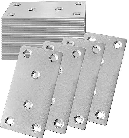 40Pack Stainless Steel Flat Bracket Mending Plate, 3.1 x 1.5 Bracket Joining Plate, Heavy Duty Metal Repair Fixing Joining Brace Right Angle for Wood Furniture Cabinet Shelves, Straight Brackets