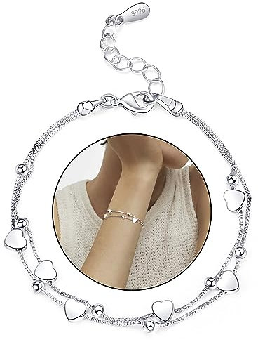 GUROTD Silber Armband für Damen Silberarmband Damen 925 Silber Herz Armband Freundschaftsarmband Verstellbare Armkette Geschenke für Frauen Mädchen