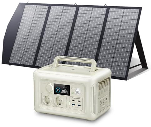 ALLPOWERS R600 Solargenerator mit 140W Solarpanel, 2x 600W (1200W Spitze) AC Ausgang, 299WH LiFePO4 Batterie Tragbare Powerstation, Mobile Stromversorgung für Garten Reise Camping Wohnmobil Notfall