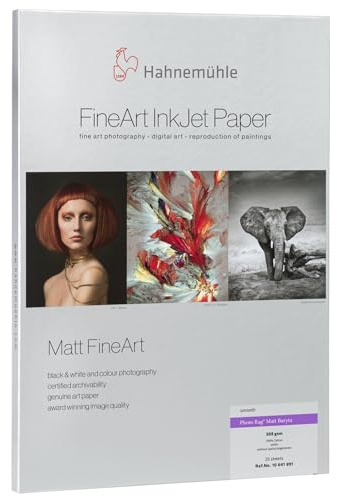 Hahnemühle Photo Rag® Matt Baryta, mattes Inkjet-Fotopapier, 100% Baumwolle, 308 g/m², weiß (329 x 483 mm)