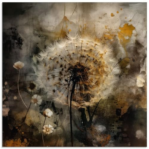 ARTland Wanddeko Glasbilder Wandbild Glas Bild einteilig Quadratisch Garten Pflanzen Blumen Pusteblume Abstrakt Collage Modern U4WR