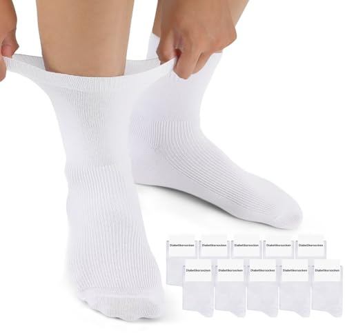 Mowenti Chaussette extra large pour diabétiques (10 PAIRES) Femme Homme mollet fort ou gonflé 47-50 Blanc