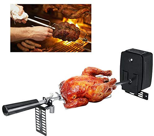 Grill Drehspieß mit Motor Drehspieß Grill (Batterie nicht enthalten), Rotisserie Grill mit 2 Spießstangen and Fleischgabeln106cm, Drehspieß Zuar Labehör Grillmotor mit Spieß für Picknick, Camping