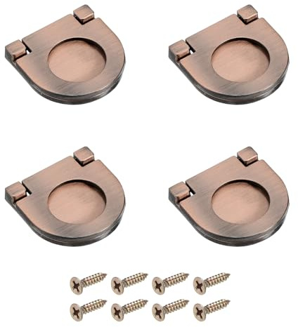 sourcing map 4 Stück bündiger Ziehgriff, 3,5 cm, versteckter Möbelgriff, Schränke, Tür, Zugringgriffe mit Schrauben für Schubladen, Schrank, Kommode, Kupfer