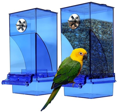 2 Mangeoire Automatique pour Oiseaux, Distributeur Automatique De Nourriture pour Oiseaux, Mangeoire en Acrylique, Acrylique Transparent Bird Feede pour Perroquet, Perruche, Canari, Calopsitte(Bleu)