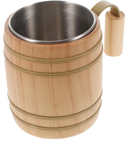 Amosfun Stainless Steel Liner Wooden Cup Japanese Style Mug Tea Mug Drink Cup for Grooms and Groomsmen