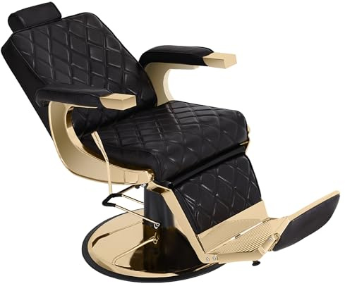 Barberpub Fauteuil de Coiffure avec appuie-tête basculant, équipement de Coiffure avec Pompe hydraulique pivotant à 360°, Fauteuil de Service réglable en Hauteur, 9671 (Or-Noir)