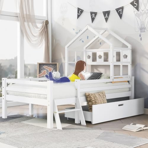Modernes Kinderbett Mit Leiter Und Schubladen, Doppelbett Mit Sicherheitsgeländer, Perfekt Für Kinder- Und Jugendzimmer (matratze Nicht Im Lieferumfang Enthalten)