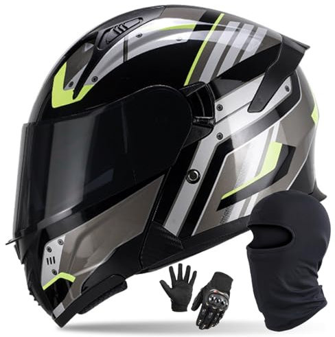 Caimcie Integrierter Modularer Motorradhelm Mit Klappfront DOT/ECE-Zugelassener Modularer Motorradhelm Mit Doppelvisier Sturzhelm Rollerhelm Für Männer Und Frauen H,56-62CM