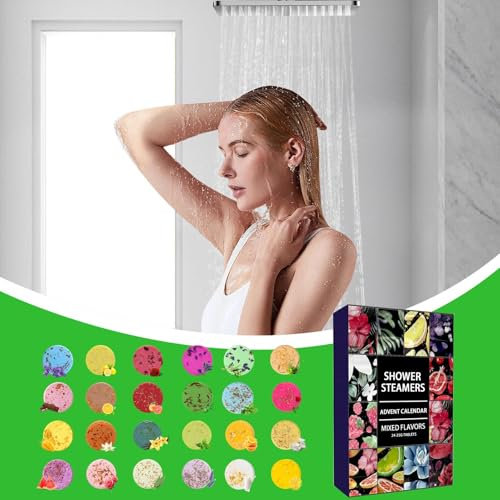 Calendrier de l'Avent pour bombes de bain – Calendrier de l'Avent pour douche à la vapeur | Calendrier de l'Avent de 24 jours – Bombes de douche de Noël 2024 avec huiles essentielles naturelles pour