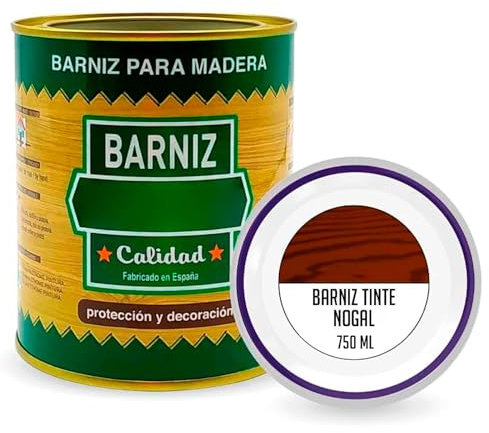 Tradineur - Bote de Barniz Brillo para Madera - Fabricado en España - Ideal para todo tipo de Maderas, vigas, cerchas, marcos, etc. - Capacidad de 750 ML - Nogal