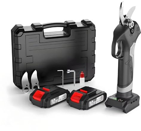 Tijeras de Podar Eléctricas, Tijeras de Podar de Jardín Eléctricas de 30 Mm, Tijeras de Podar de Largo Alcance con 2 Baterías de 2,0 Ah y Poste Telescópico de 2,6 M 5000mAh Lithium Battery*2