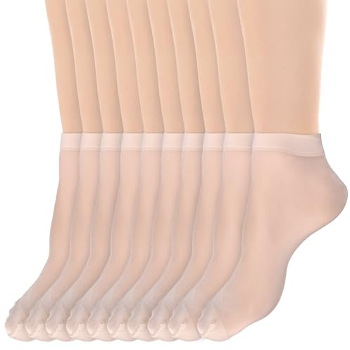 BOHUIZ 10 paia di calzini trasparenti in nylon sottile, trasparenti alla caviglia, calzini corti da donna, pelle, 10-12 Kurz
