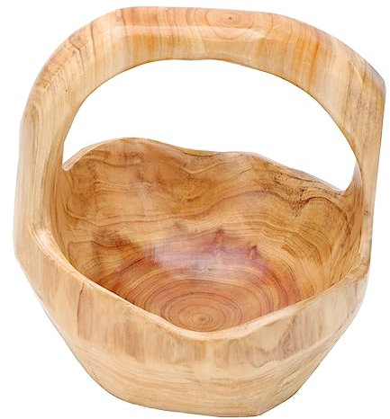 Cabilock Creative Root Sculpture Wood Fruit Basket 15-19cm Diameter Wooden Serving Tray Snack Plate Random Shape for Living Room and Dining Table