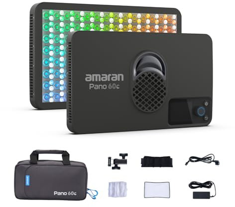 amaran Pano 60c Kit Panneau LED RGBWW Full-Color 60W avec 22 220 Lux à 0,5m, Alimenté par USB-C PD, Inclus Softbox, Grille, Diffuseur, Étui de Transport pour Photographie et Vidéo - Anthracite