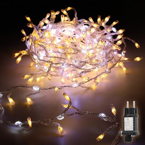 SALCAR Luci Natale Esterno 300LEDs, 5M Luci Natalizie Twinkly con 14 Modalità Dinamici, IP44 Impermeabile Catena Luminosa Interno Decorazione Natalizia per Casa Interno Giardino, Bianco Caldo