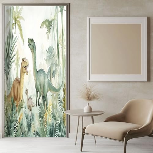 Türtapete Selbstklebend Dschungel-Dinosaurierwelt 80x200 cm Grün Türposter Fototapete PVC Türaufkleber DIY Türbild, Türfolie Poster Tapete Küche Bad Dekoration