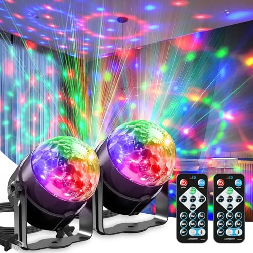 Mslitely Disco Ball with Remote Strobe Light, DJ Party Lighting for Home Room Dance Birthday Halloween Karaoke Stocking Stuffers New Years Eve Christmas Parties Decorations(2 Pack)
