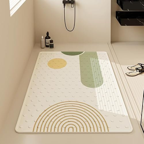 Antideslizante Bañera 40X70Cm Verde Beige Alfombra Baño Ducha con Ventosas,para Bañera Infantil,Lavables A Máquina Suave Alfombra De Baño
