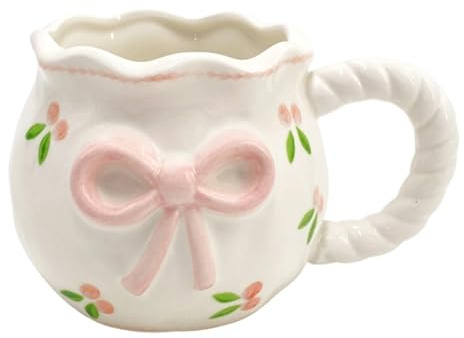Taza de agua de cerámica blanca hecha a mano con diseño de lazo, apta para lavavajillas, vajilla con forma de lazo, taza de café