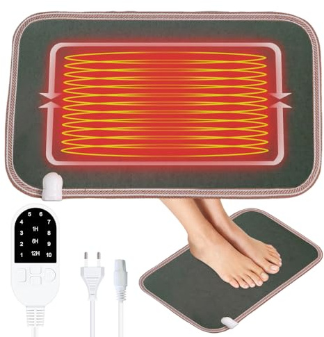 Tapis Chauffant pour Pieds, Afenau 30x50cm Chauffe Pied Electrique avec 10 Niveaux de Chaleur, 3 Minuteries, Tapis Sol Chauffant, Tapis Chauffant éLectrique pour Bureau, Salon (Gris foncé)