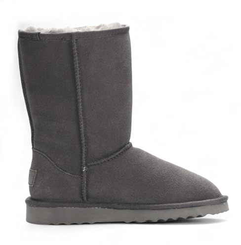 Infinity Leather Bottes Mi-Mollet en Daim et Peau de Mouton Châtain Pour Femme Dusk Bottines D'Hiver Fourrées à Enfiler Semelles Chaudes et Antidérapantes Chaussures Confortables Pour Temps Froid