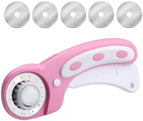 Cutter Rotatif Pour Tissu, Cutter Rotatif, CutterRotatif45 Mm Avec 5 Lames De Rechange Et Verrouillage De Sécurité, Pour Tissu, Cuir, Couture, Matelassage Et Loisirs Créatifs (Rose)