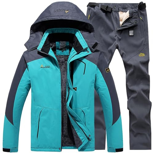 Gienslru Skianzug Herren 2 Teilig Set Snowboard Jacke und Ski Hosen Ski Anzug Skijacke mit Kapuze Schneeanzug Sport Skibekleidung Thermoanzug Männer Regen Anzug Skianzüge Schneeanzug Warm Skioverall