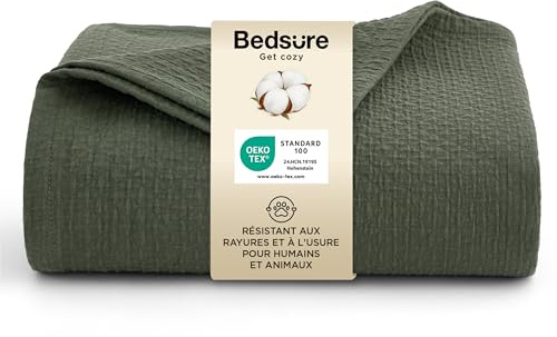 BEDSURE Tagesdecke 100% Baumwolldecke 150x200 - Hundedecke, Olivgrün