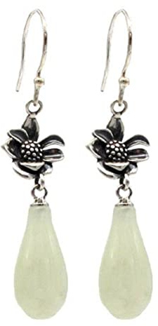 TTDGYYXW Boucles d'oreilles en Jade Blanc de Style Chinois, Magnolia, Boucles d'oreilles en Argent Sterling 925 avec Hanfu Cheongsam, Accessoires d'oreille d'été élégants rétro pour