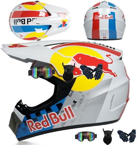 Set di caschi da motocross per moto da cross, certificazione DOT, per ragazzi uomini e donne integrali per downhill mountain bike moto caschi da cross con occhiali maschera e guanti,Color C-L