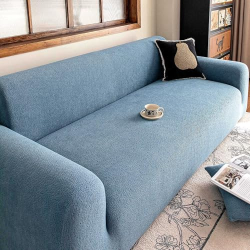 YUJOQUP Samt Sofaüberzug 3 Sitzer, Couchbezug Stretch, Elastische Sofa Überzug mit Armlehnen Überzug Couch für Hunde und Katzen(Size:3 Seater(190cm-230cm),Color:Blue)