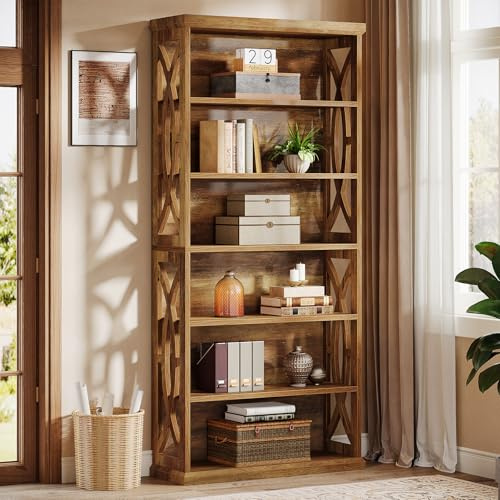Tribesigns Bücherregal, 6-Etagen Regal, Großes Industrie Standregal mit Offenes Aufbewahrungsregal, 80 x 30 x 180 cm, Bücherregal Holz für Büro, Wohnzimmer, Schlafzimmer, Rustikales Braun