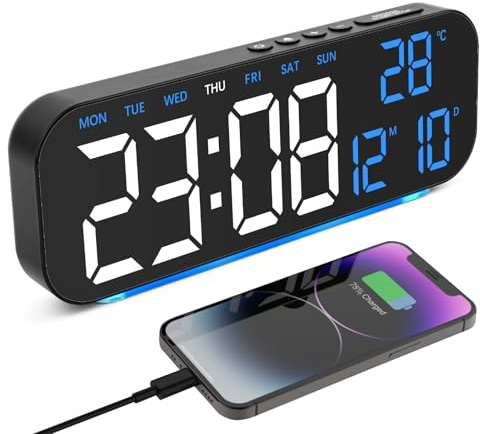 Foyucool väckarklocka eldriven för tunga sovande | Digitala väckarklockor vid sängen med batteribackup, 4 nivåer ljusstyrka, nattlampa, dubbla larm, timer, USB-laddare