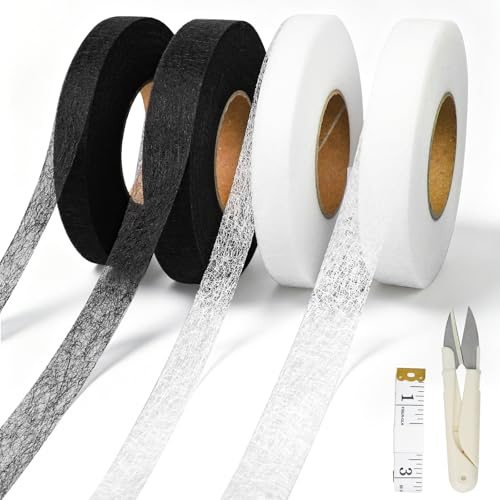 RoyalChic 64m Saumband zum Aufbügeln, 4 Rollen 1,5 und 2cm Breite Bügelband | Für Gardinen Hosen Kürzen Ohne Nähen, Waschfest & Extra Stark, Besser als Nähen Saumvlies, Mit Maßband und Schere