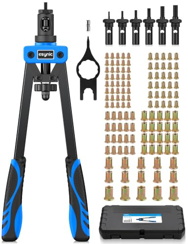 14 Heavy Duty Hand Rivnut Tool Kit & 125Pcs Rivet Nuts(M3/M4/M5/M6/M8/M10) | 6 Interchangeable Mandrels| Heavy Duty Nut Riveter Gun| Ergonomic & Save Effort for Garage Repairs, Workshop Metalwork